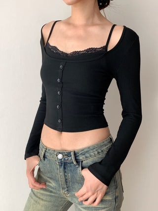 Korea Short Lace Lace Fake Two-piece top
