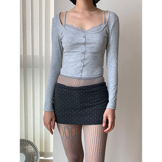 Korea Short Lace Lace Fake Two-piece top