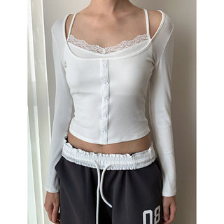 Korea Short Lace Lace Fake Two-piece top