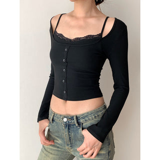 Korea Short Lace Lace Fake Two-piece top
