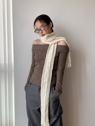 Korea off Shoulder Pleated Long Sleeve T-shirt