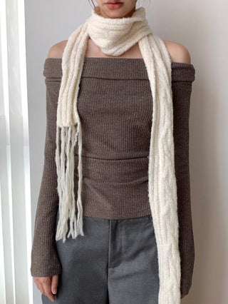 Korea off Shoulder Pleated Long Sleeve T-shirt