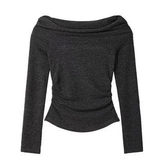 Korea off Shoulder Pleated Long Sleeve T-shirt