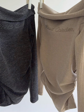 Korea off Shoulder Pleated Long Sleeve T-shirt