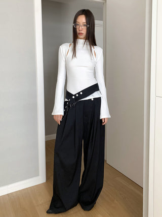 Half-turtleneck Hollow Long-sleeved T-shirt