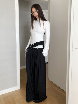 Half-turtleneck Hollow Long-sleeved T-shirt