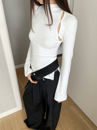Half-turtleneck Hollow Long-sleeved T-shirt