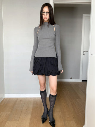 Half-turtleneck Hollow Long-sleeved T-shirt