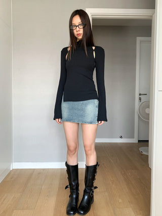 Half-turtleneck Hollow Long-sleeved T-shirt