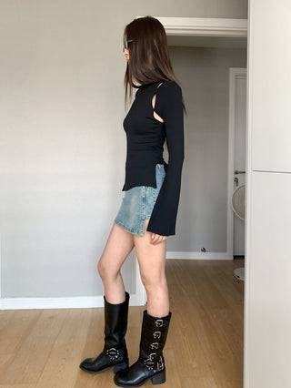 Half-turtleneck Hollow Long-sleeved T-shirt