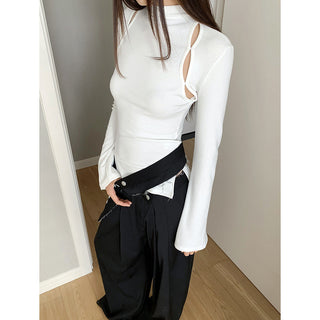 Half-turtleneck Hollow Long-sleeved T-shirt