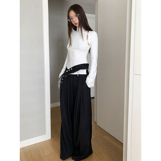 Half-turtleneck Hollow Long-sleeved T-shirt