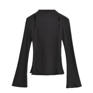 Half-turtleneck Hollow Long-sleeved T-shirt