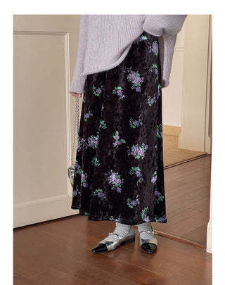 Retro Velvet Printed Skirt