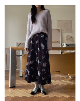 Retro Velvet Printed Skirt