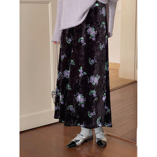 Retro Velvet Printed Skirt