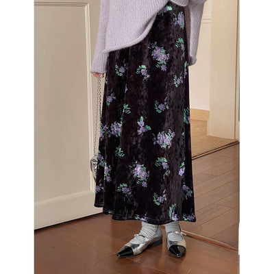 Retro Velvet Printed Skirt