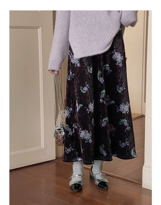 Retro Velvet Printed Skirt