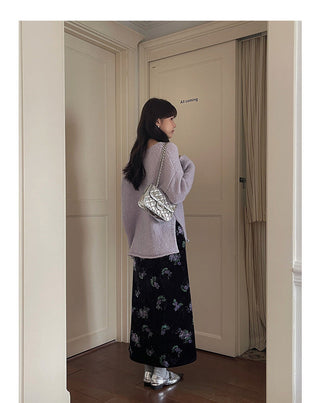 Retro Velvet Printed Skirt