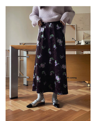 Retro Velvet Printed Skirt