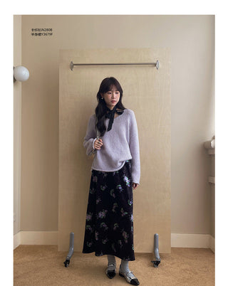 Retro Velvet Printed Skirt