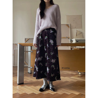 Retro Velvet Printed Skirt