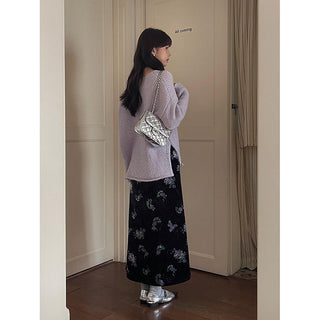 Retro Velvet Printed Skirt