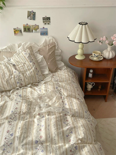 Balletcore Vintage Floral Duvet Cover Set