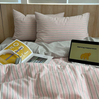 Preppy Pink Striped Duvet Cover Set