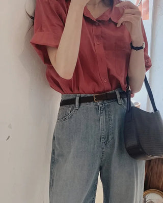 (7 colors) Double-stitched washed shirt