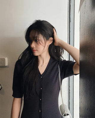 Special Rib Button Knit Dress