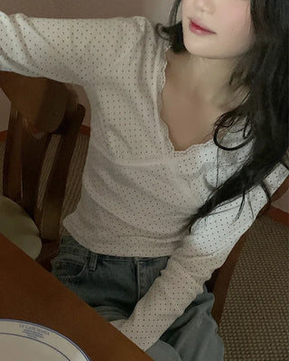 (2 colors) Dot Lace Long Sleeve T-Shirt