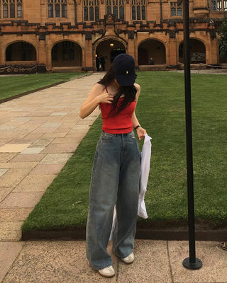 Real wide-leg denim pants