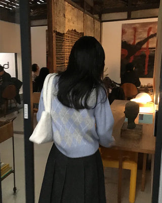 (3 colors) Back Point Argyle Cardigan