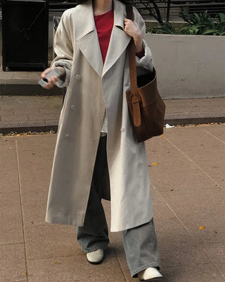 Double-breasted long trench coat