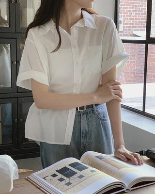 (7 colors) Double-stitched washed shirt