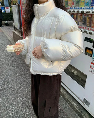 Glossy short-length down jacket