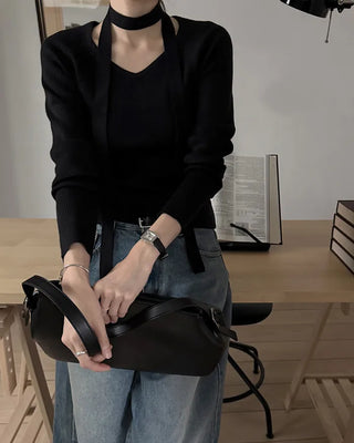 (set) Tie & V-neck knit set
