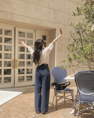 Real wide-leg denim pants