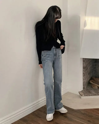 Semi-bootcut denim pants