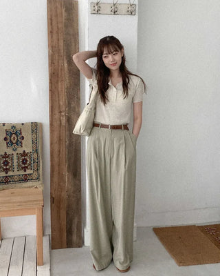 Linen ribbed button knit