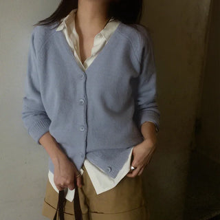 V-neck fluffy cardigan