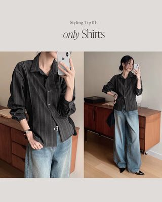 (set) Striped shirt & skirt set