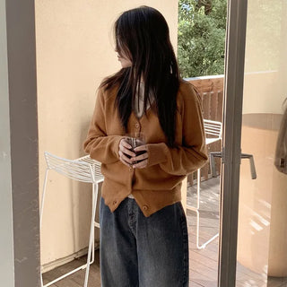 V-neck fluffy cardigan