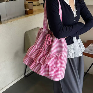 Ruffle Gingham Tote Bag