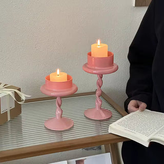 Pink Twisted Glass Candle Holder