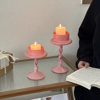 Pink Twisted Glass Candle Holder