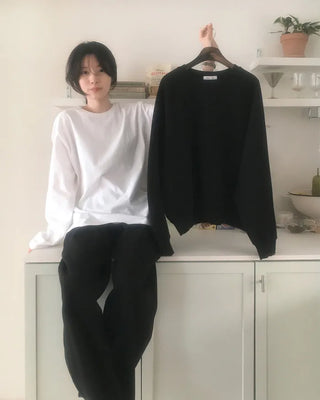 (Short-sleeved/Long-sleeved) Clean Cotton Daily Plain T-Shirt