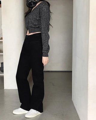 (basic/long) Premium semi-bootcut black denim pants - 4 sizes