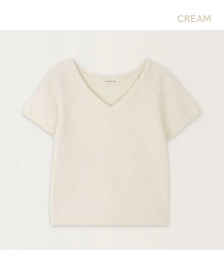 [] Slimming V-neck raglan short-sleeved knit top